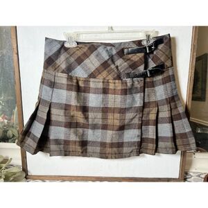 Vintage Womens Brown Plaid Skirt 34 Y2K Academia Prep Mini Kilt.     V‎